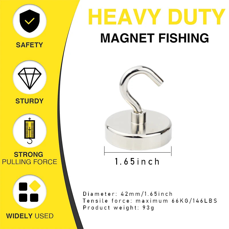 Silberner magnetischer Angelhaken mit 1,65-Zoll-Durchmesser und 93 g Gewicht.