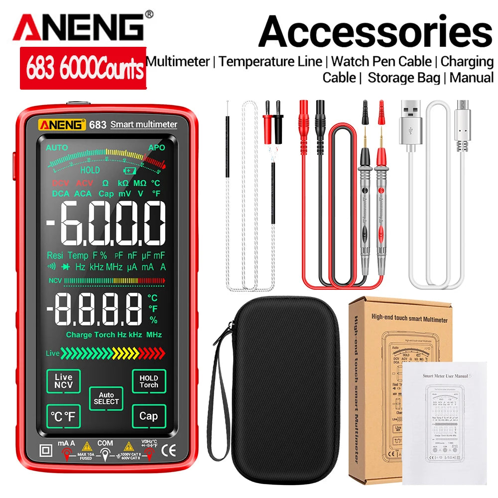 ENG 683 Smart Multimeter und Zubehör wie Kabel und Aufbewahrungstasche
