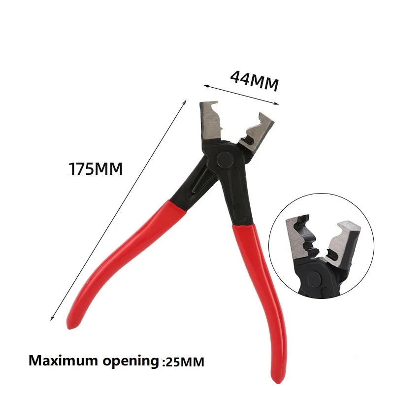 Une paire de pinces de déconnexion électriques automobiles noires et rouges avec une ouverture de 44 mm et une longueur de 17