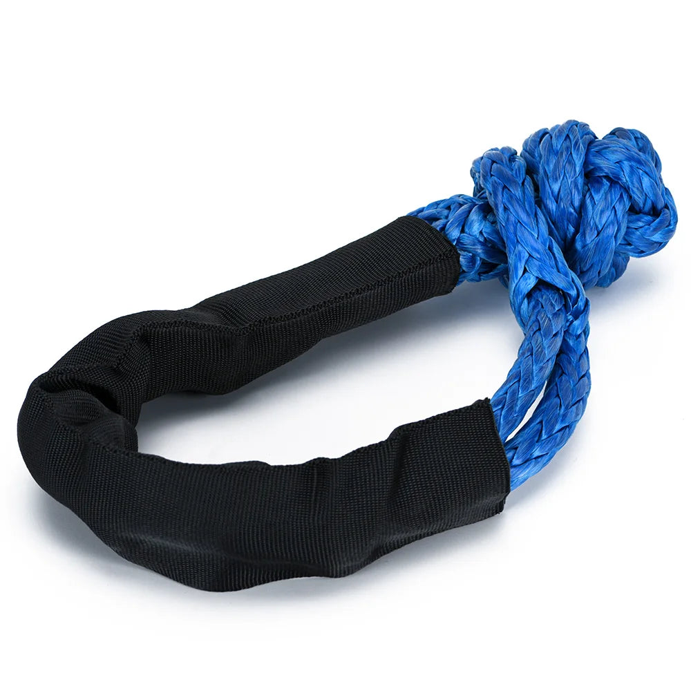 Black and blue heavy duty synthetic recovery shackle set with a knotted rope
