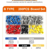 Boxed set of B type crimp terminals including various sizes and materials like copper, steel, and brass.