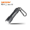 A black Nichron M1 mini key chain LED flashlight with a metal clip.