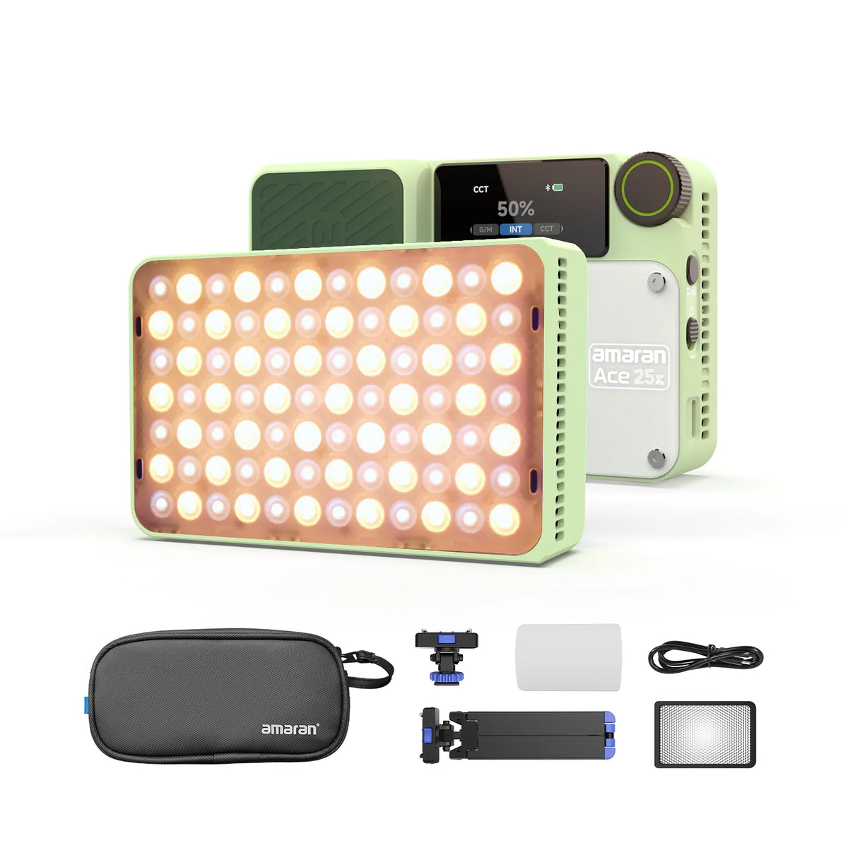A compact light kit featuring a handheld panel and a battery pack for illumination.