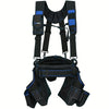 Black tool belt with suspension straps and a padded tool pouch attached to the bottom.