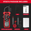 Image showing the HT207A AC Digital Clamp Meter, detection pen, and packaging.