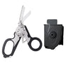 A pair of tactical folding rescue scissors with black and silver components shown against a white background.