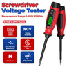 Destornillador digital rojo de precisión y probador de voltaje con punta y conector negro.
