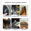 Gros plans montrant divers dégâts sur des chaussures, incluant ouvertures et fissures, réparables.