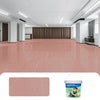 A can of watery epoxy floor paint next to a swatch of pink marble-look epoxy floor paint.