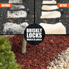 Before and after comparison showing a landscape path improvement using Briskly Locks mulch in place