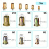 A set of various metric size M10 through M3 manual riveting tools shown with corresponding sizes and dimensions.