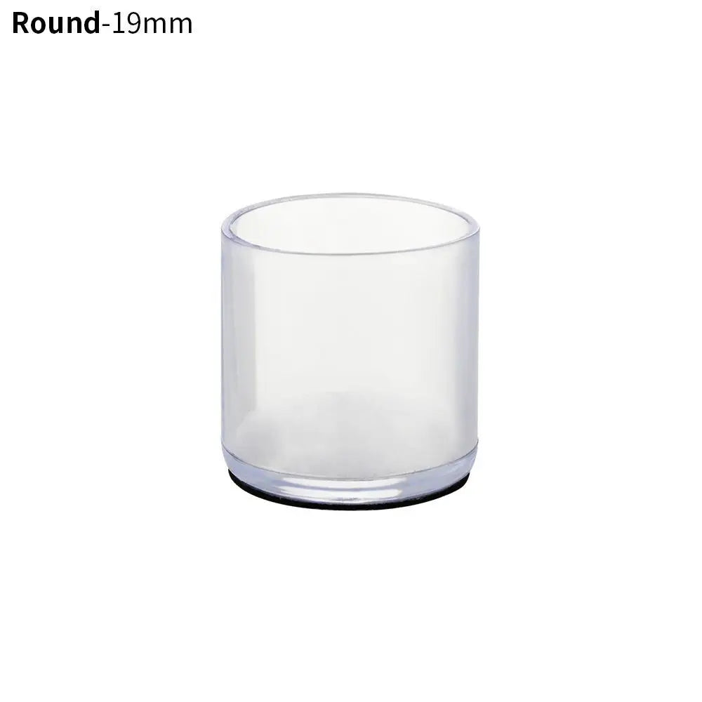 A clear, cylindrical furniture leg foot protector with a round 19mm cross-section.