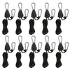A multi-pack of black camping and utility lanyards with metal clasps.