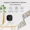 A black wireless security camera is shown next to various storage options including cloud, SD card, and a cloud box.