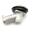 A silver brush cutter gearbox insert with a black cap and mounting flange.