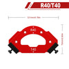 Red precision radius jig labeled R40/T40 with dimensions 121mm and 72mm