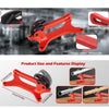 An orange portable pipe vise with jaws and a long handle, designed for valve maintenance.