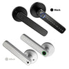 Black and silver smart digital lock handles showing different finishes and numbering.