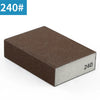 A rectangular sanding sponge block with a dark brown, textured surface and white text reading 240 on the side.