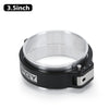 A black aluminum V-band clamp for radiator and turbo piping.