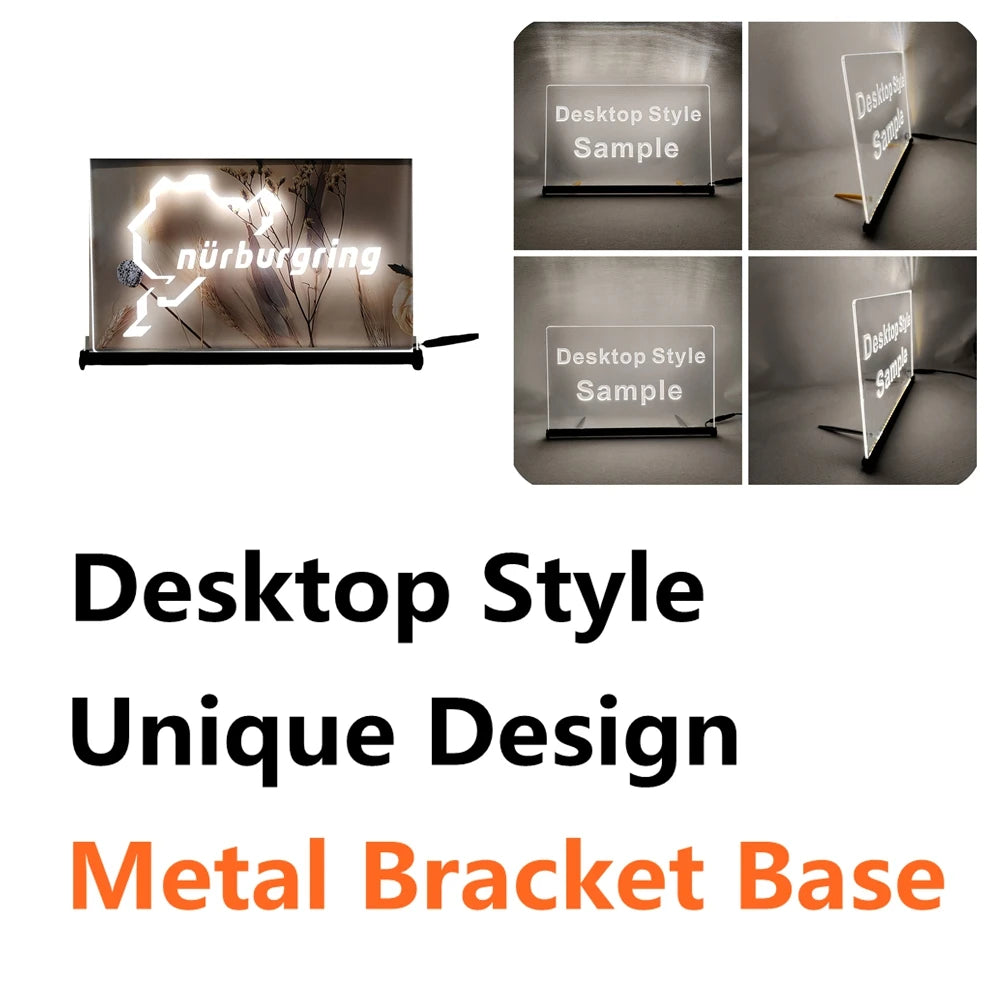 A desktop style unique design sign featuring the word nürnberging on a metal bracket base.