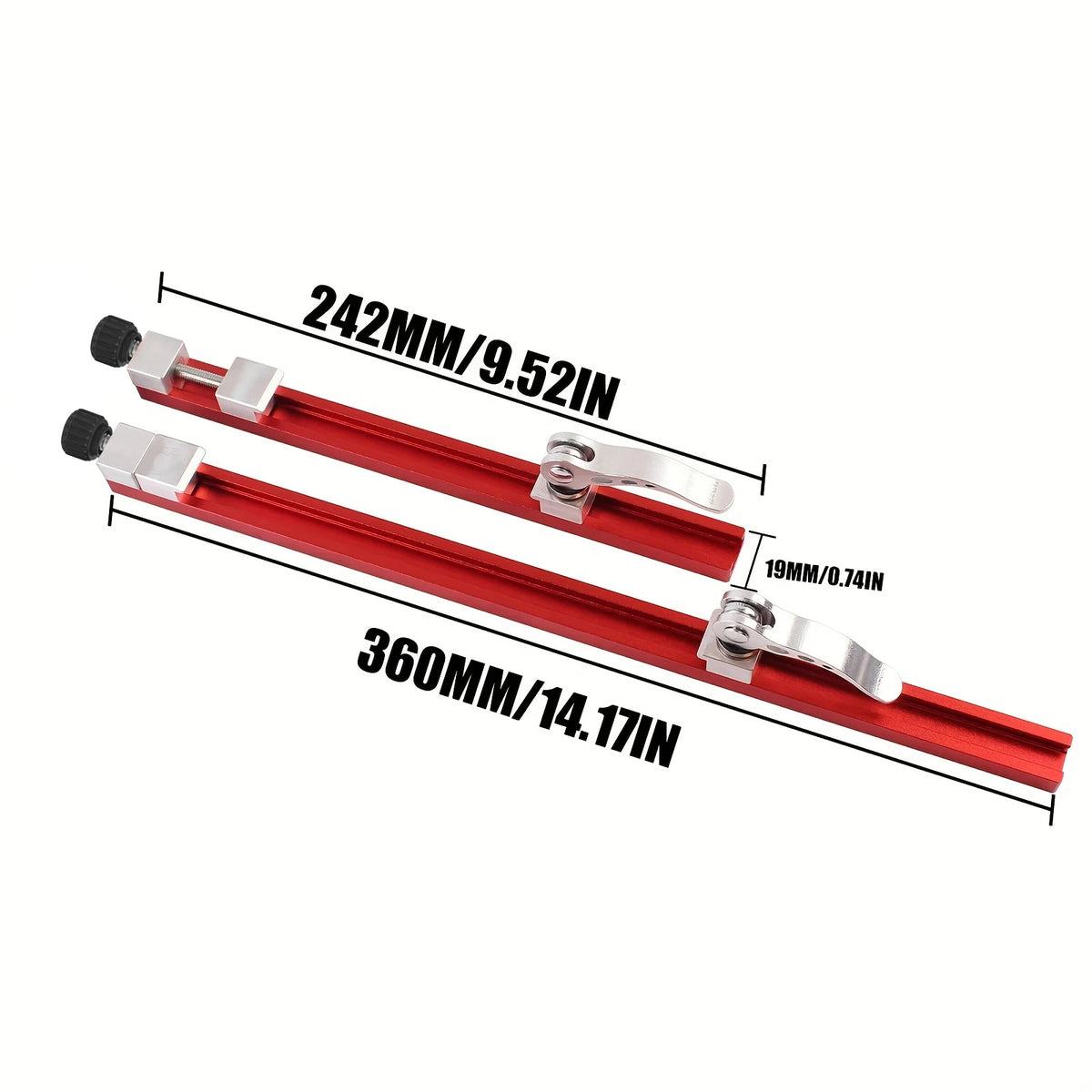 Red precision adjustable circular saw guide rail with various length markings
