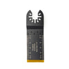A black titanium oscillating saw blade with a serrated cutting edge and measurement markings.