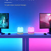 A table lamp with a dynamic RGB mode displaying 16 light colors cycling on a blue and purple background.