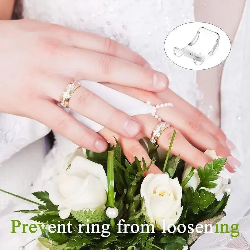 Hands adjusting a ring with clear silicone pads to prevent loosening