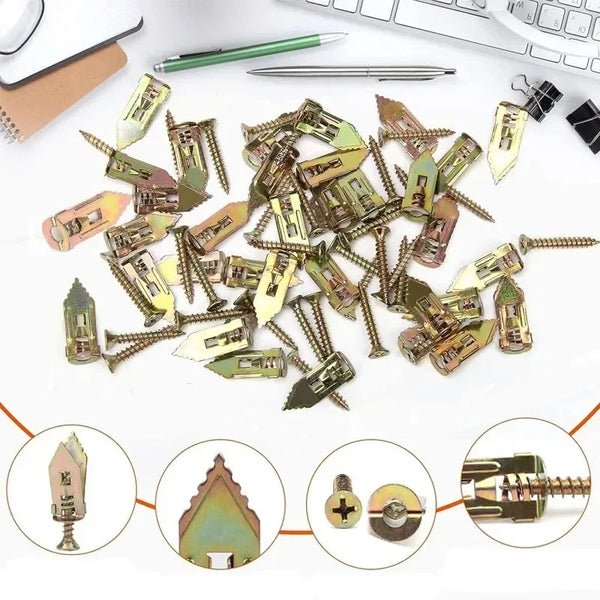 A collection of heavy-duty self-drilling drywall anchors and related hardware components.