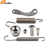 Kit of motorcycle side stand components including a metal hook, coil springs, and fasteners