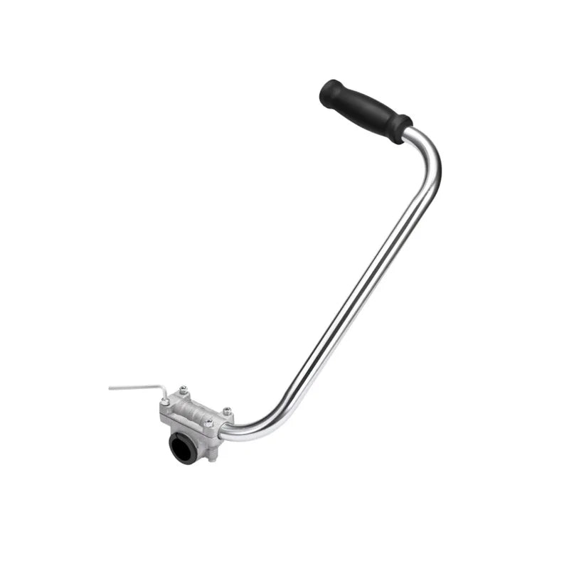 A silver auxiliary handle for lawn mower trimmers and brush cutters.