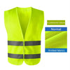 A bright fluorescent green knitted fabric safety vest with reflective gray stripes.