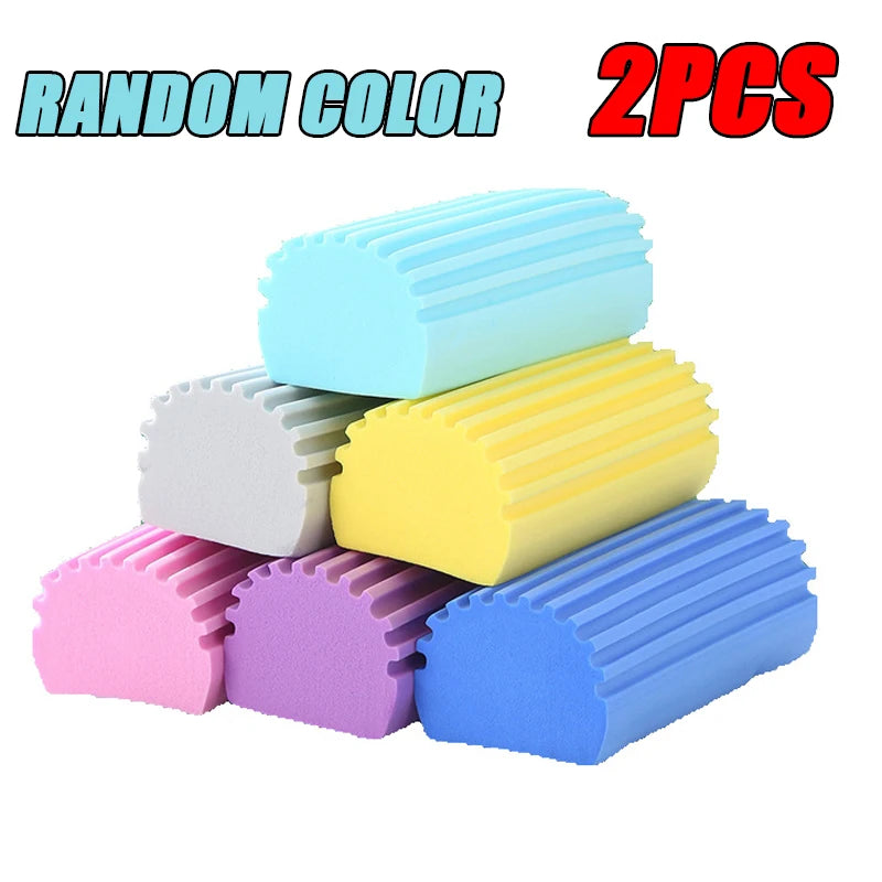 A set of 2 assorted random color PVA absorbent cleaning sponges stacked together.