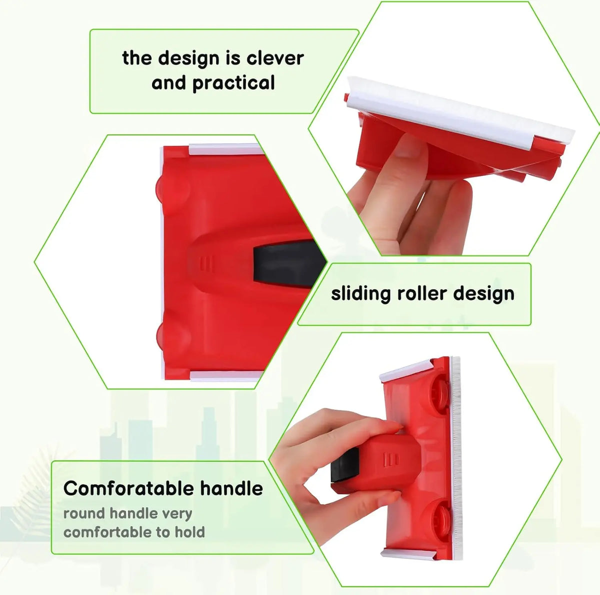 A red precision paint edger tool with a sliding roller design and a comfortable round handle.