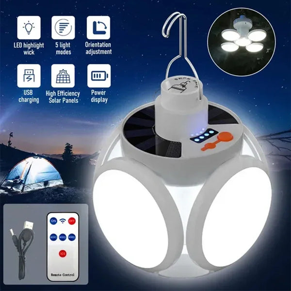 Weißes, wiederaufladbares LED-Camping-Stirnlampe mit mehreren Lichtmodi und Ausrichtungsanpassung.