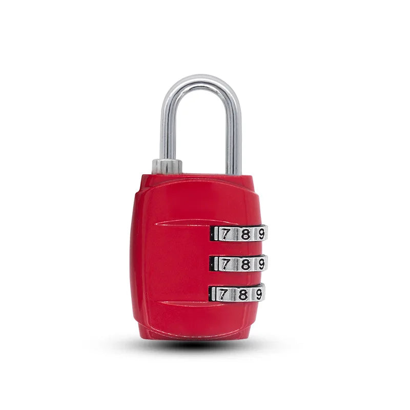 A red dial password luggage lock with a silver padlock and combination numbers.