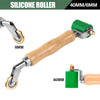A silicone roller tool with a wooden handle and metal components, showing 6mm and 40mm sizes.