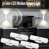 Three white LED motion sensor lights installed above a kitchen counter and stove.
