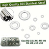 Assortment kit of precision 304 stainless steel washers including various sizes M2 to M12