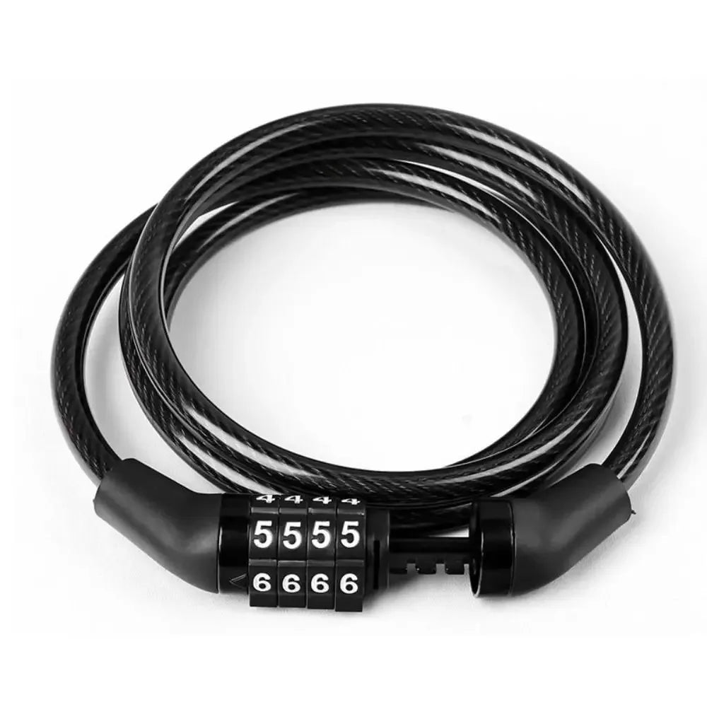 Black portable anti-theft bike cable lock coiled and ready for use