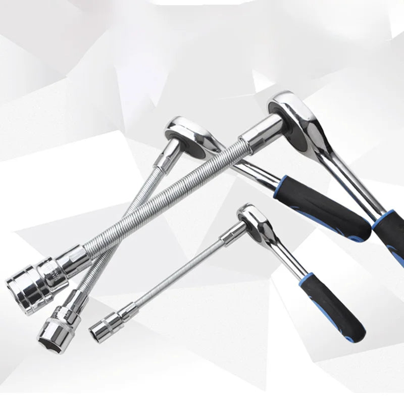 A set of chrome adjustable wrench extension bars with black handles displayed against a white background.