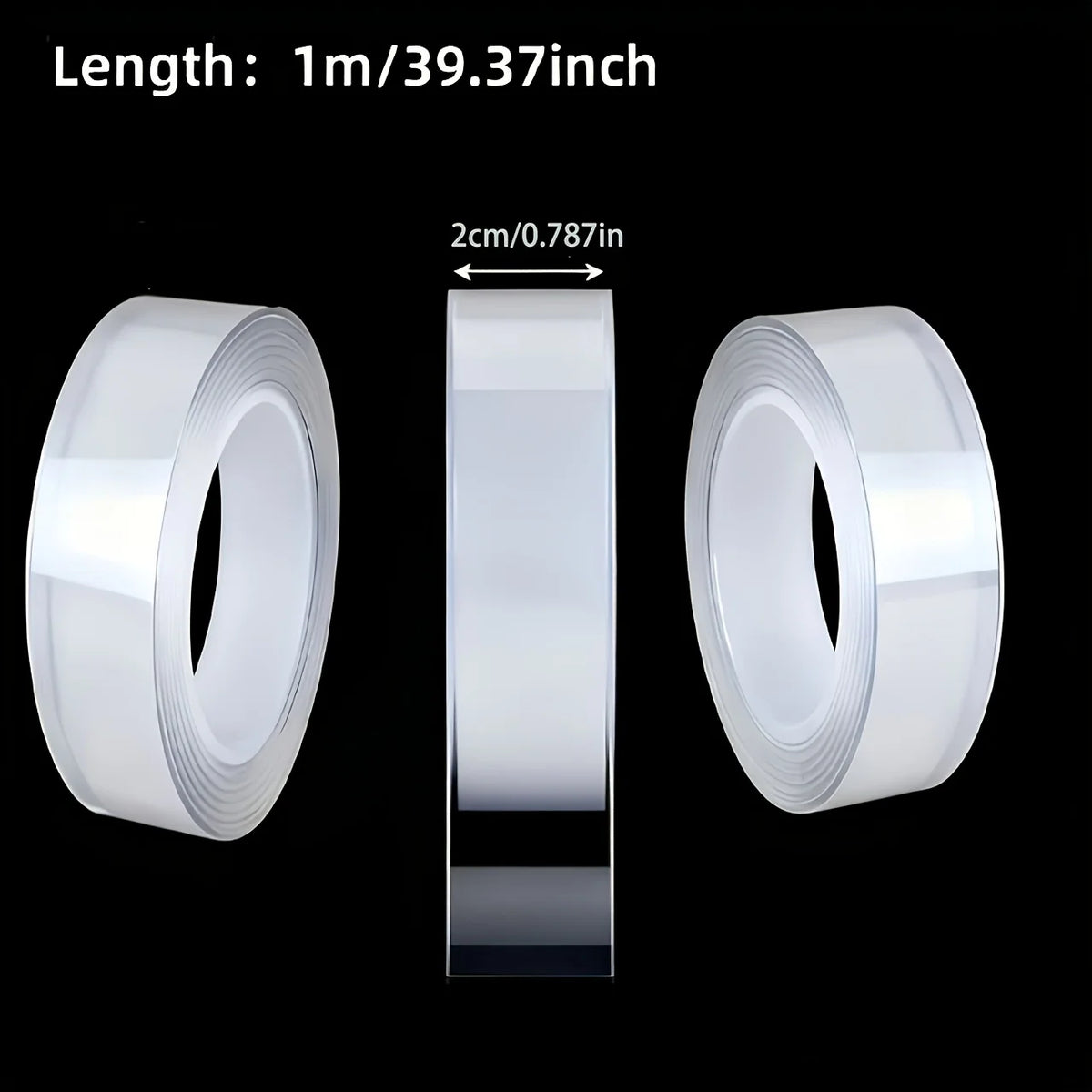 Roll of clear double-sided mounting tape measuring 1m or 39.37 inches