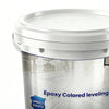 A white plastic container of epoxy colored leveling paint with a lid and a label for Umwelt Schutz