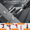 Close-up view of a dual groove design on a tool handle showing the double groove feature and various screwdriver tools.