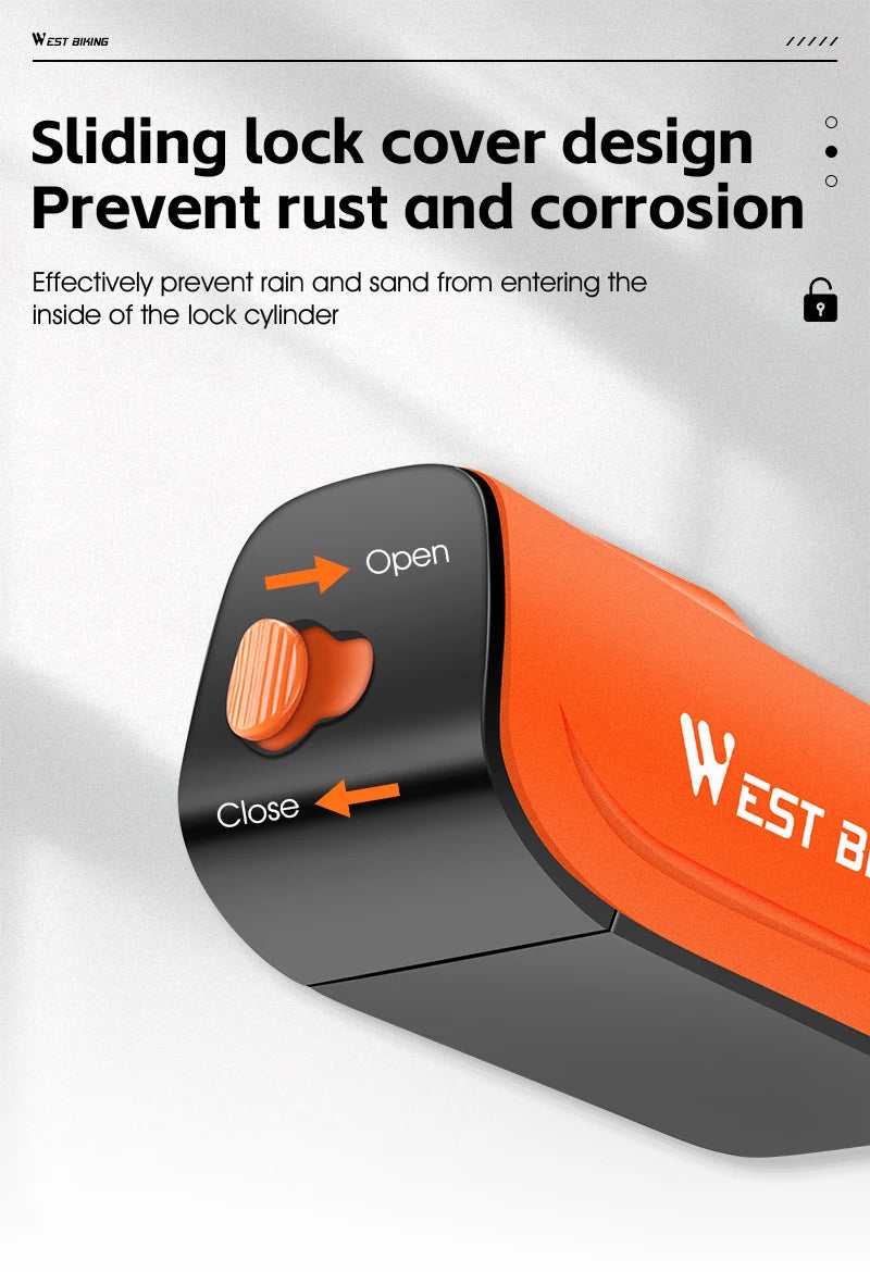 Cache coulissant orange et noir pour serrure, prévient la rouille et la corrosion du cylindre.
