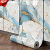 Roll of marble self-adhesive waterproof contact paper featuring white and blue marbled patterns with gold veining