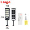 Outdoor solar motion sensor LED light with a rectangular housing and a white control unit.
