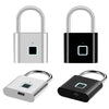 A set of silver and black fingerprint keyless door locks shown in various views.