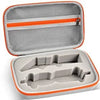 A portable storage case with a clear mesh lid and a padded compartment for electrical testing tools.